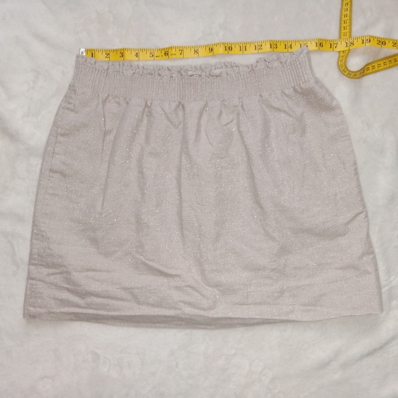 J Crew Sparkly Cream & Gold Elastic Waist Linen Blend Mini Skirt size 12 - Picture 2 of 8